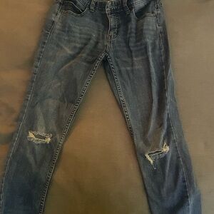 Free People Dark Blue Distressed Skinny Jeans